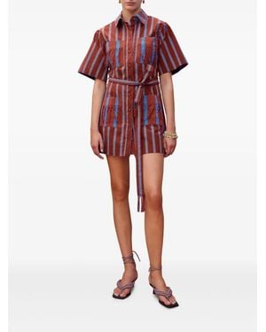 ALÉMAIS Noura Striped-Fringe Mini Dress - Red