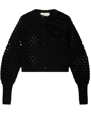 Blumarine Rose-Appliqué Open-Knit Cardigan - Schwarz