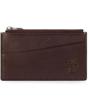 Brunello Cucinelli Grained-Leather Travel Pochette - Brown