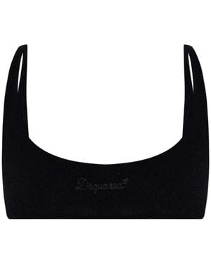 DSquared² Logo-Embroidered Scoop-Neck Bikini Top - Black