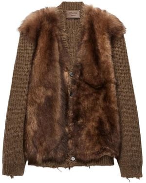 Prada Cárdigan con ribete de pelo - Marrón