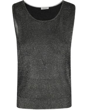Roberto Collina Metallic-Effect Scoop-Neck Top - Black