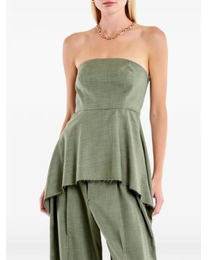 ViCOLO Frayed-Edge Peplum Top - Green