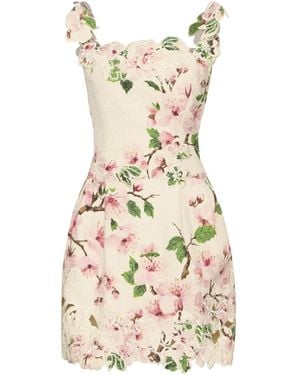 Oscar de la Renta Floral-Lace Mini Dress - Natural