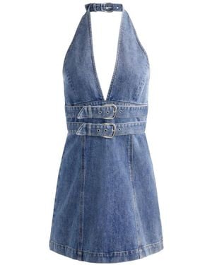 Alice + Olivia Solana Buckle-Detail Halterneck Mini Dress - Blue