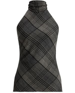 Ralph Lauren Plaid Mock-Neck Halter Top - Black