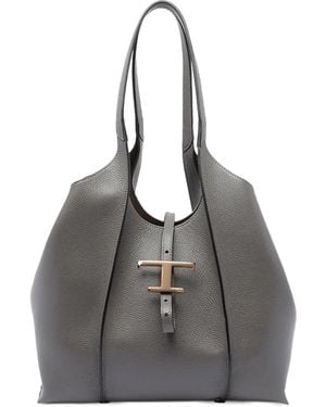 Tod's T-Clasp Leather Tote Bag - Grey