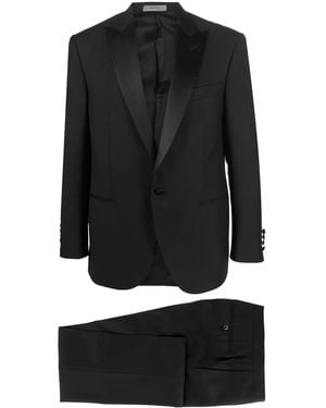 Corneliani Peak Lapel Single-Breasted Virgin-Wool Suit - Black