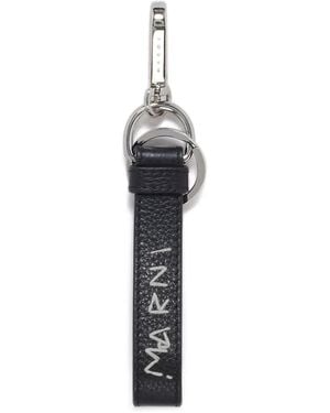 Marni Leather Keyring With Mending-Embroidery - Blue