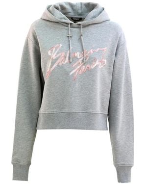 Balmain Hoodie Met Geborduurd Logo - Grijs