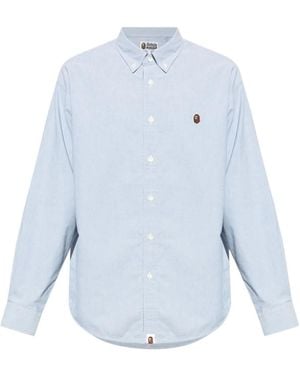 A Bathing Ape Overhemd Met Geborduurd Logo - Blauw