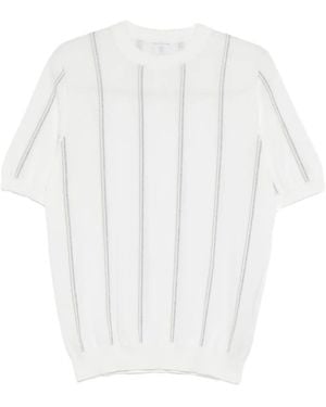 Eleventy Round-Neck Striped Jumper - White