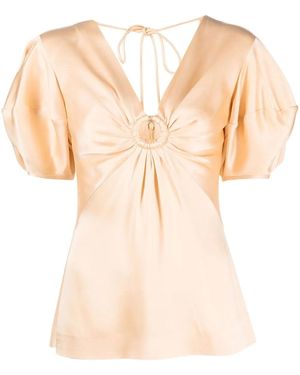 Stella McCartney Puff-Sleeve Ruched Blouse - Natural
