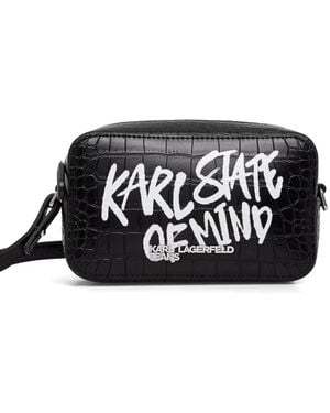 KARL LAGERFELD Croc-Effect Logo-Print Shoulder Bag - Black