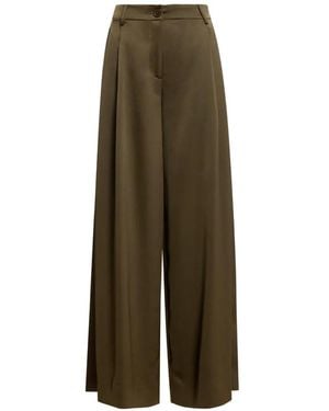 Essentiel Antwerp Pantalon Palazzo Katerina À Fini Satiné Et Détails Plissés - Green