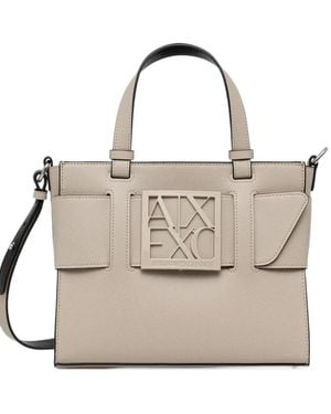 ARMANI EXCHANGE Logo-Plaque Tote Bag - Natural