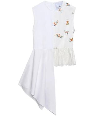 MSGM Floral-Detail Top - White
