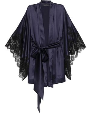 Carine Gilson Butterfly Sleeves Satin Silk Short Kimono - Blue