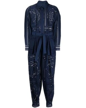 Alberta Ferretti Broderie Anglaise Belted Jumpsuit - Blue