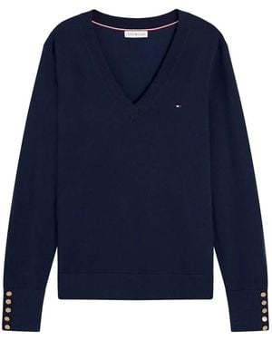 Tommy Hilfiger Button-Cuff V-Neck Jumper - Blue