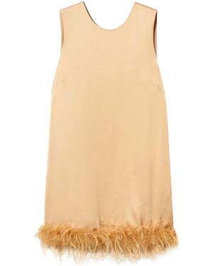Twinset Feather-Detail Satin-Finish Mini Dress - Natural