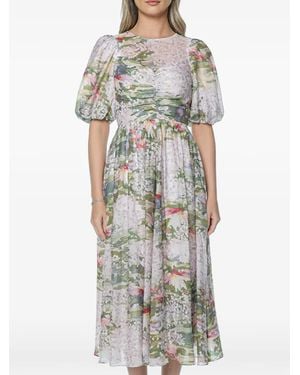 Ted Baker Jonora Floral-Print Puff-Sleeved Midi Dress - Grey