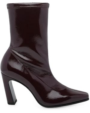 Stuart Weitzman Patent-Finish Square-Toe Boots - Brown