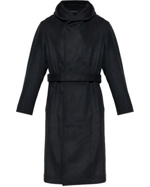 Yohji Yamamoto Wollen Jas Met Capuchon En Ceintuur - Zwart