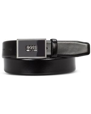 BOSS Logo-Buckle Leather Belt - Black