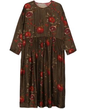 Uma Wang Pomegranate-Print Gathered Dress - Brown