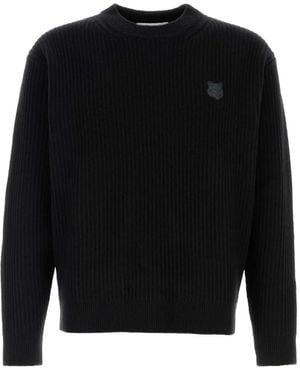 Maison Kitsuné Gerippter Pullover mit Fuchs-Patch - Schwarz