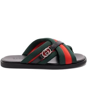 Gucci Maverik Web-Striped Cross-Strap Sandals - Black