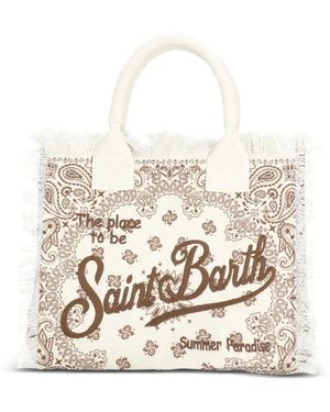 MC2 Saint Barth Large Vanity Paisley-Print Fringed Tote Bag - White