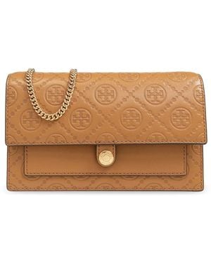 Tory Burch T Monogram レザーショルダーバッグ - ブラウン