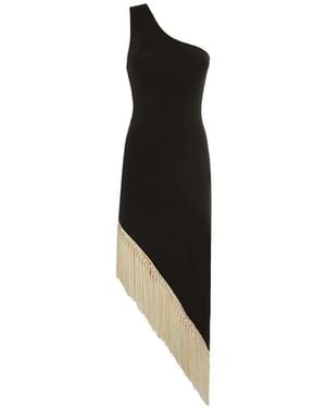 Taller Marmo Yacare Fringe-Trimmed Asymmetric Dress - Black