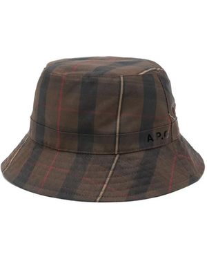 A.P.C. Plaid-Pattern Bucket Hat - Brown