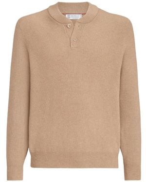 Brunello Cucinelli Pull En Cachemire Côtes Anglaises À Col Tunisien - Neutre