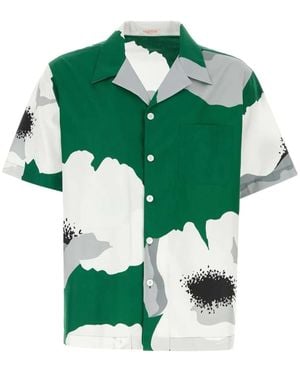 Valentino Garavani Camp-Collar Floral-Print Cotton-Poplin Shirt - Green