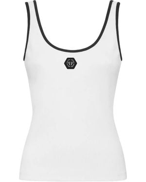 Philipp Plein Ribbed Hexagon-Logo Tank Top - White