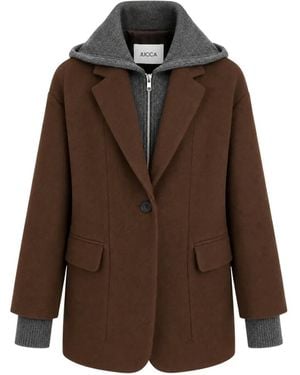 Jucca Hooded Layered Coat - Brown