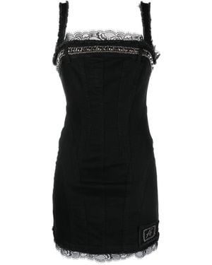 Alberta Ferretti Lace-Trim Chain-Embellished Fitted Mini Dress - Black