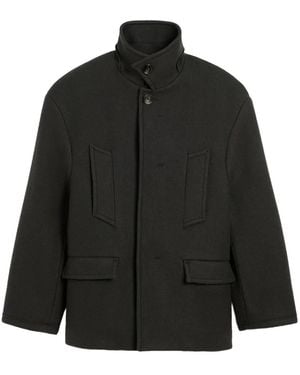 Ami Paris Structured Coat With High Collar And Button Closure - Black