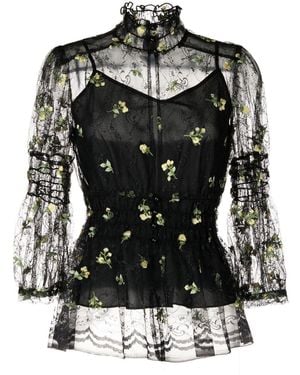 Anna Sui Floral-Embroidered Lace Blouse - Black