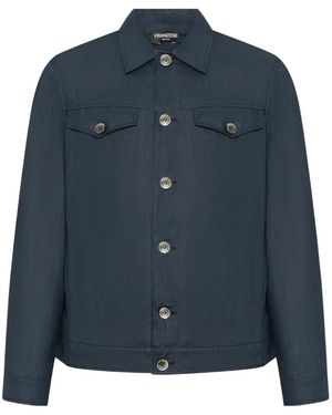 Franzese Collection Flap-Pocket Linen Shirt Jacket - Blue
