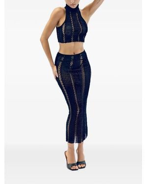 GOD SAVES QUEENS Pandora Sheer-Knit Midi Skirt - Blue
