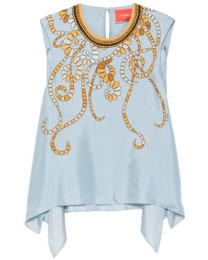 La DoubleJ Graphic-Print Sleeveless Blouse - Blue