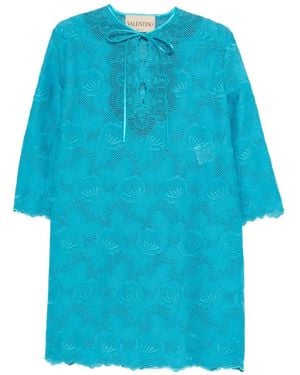 Valentino Garavani Broderie Anglaise Mini Dress - Blue