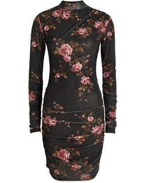 Reformation Gerafftes Kleid Mit Blumenmuster - Schwarz