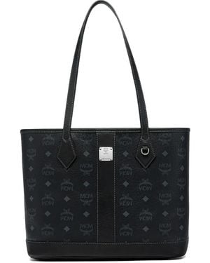 MCM Small Logo-Print Tote Bag - Black