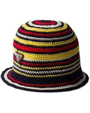Prada Cappello Bucket A Righe - Nero